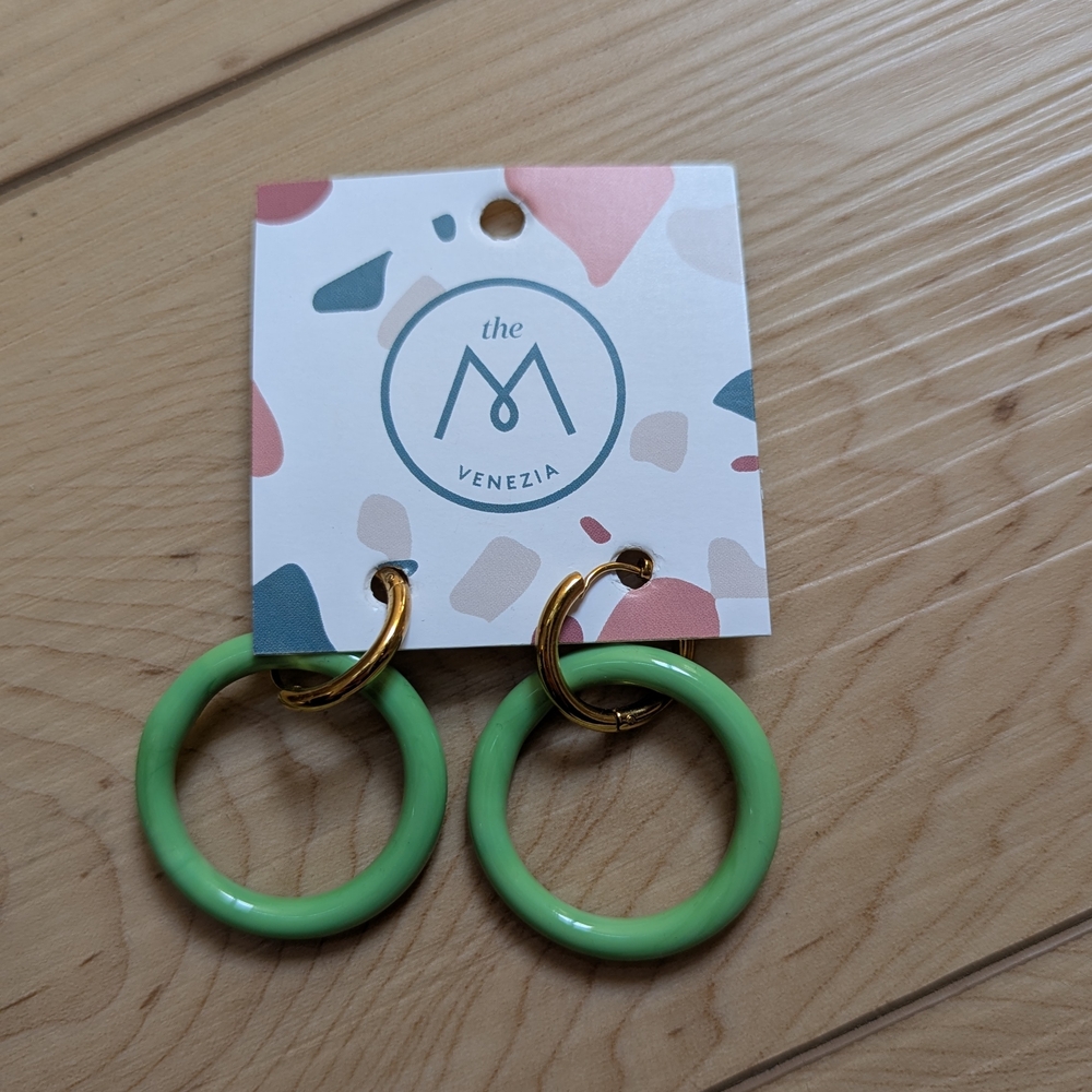 The M Venezia Green Murano Glass and Gold Hoop Earrings